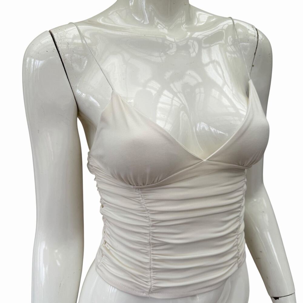 Meshki White Ruched Camisole Tank Top XS